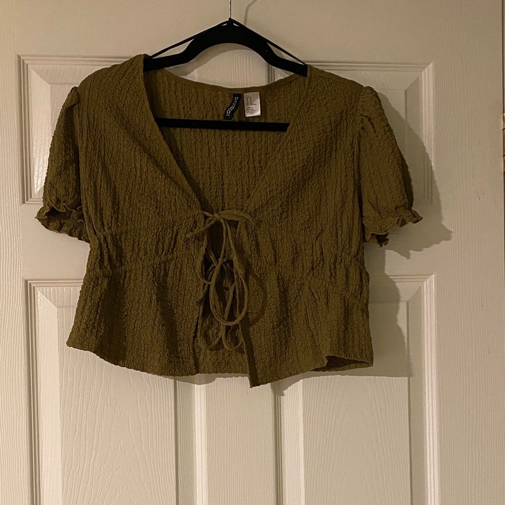 H&M Olive Crop Top with Tie Front